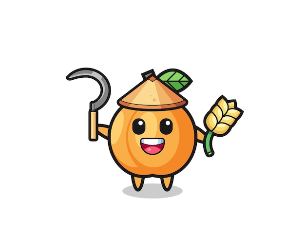 Apricot Asian farmer holding paddy cute design