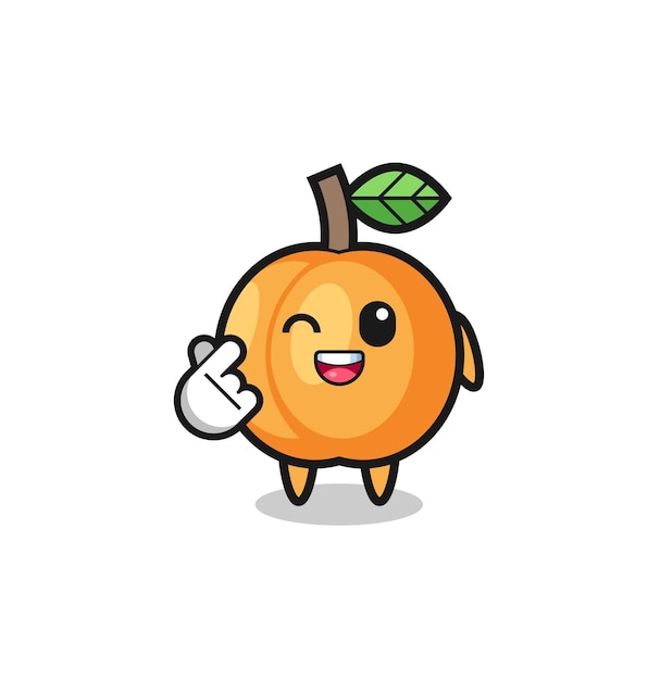 Apricot character doing Korean finger heart cute design