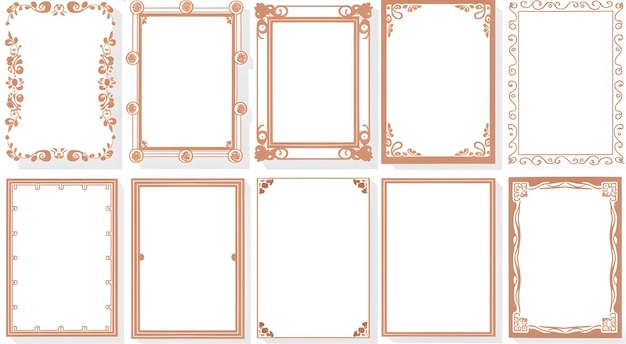 Apricot Color Border Rectangular Frames Collection Set having floral motifs swirls and flourishes