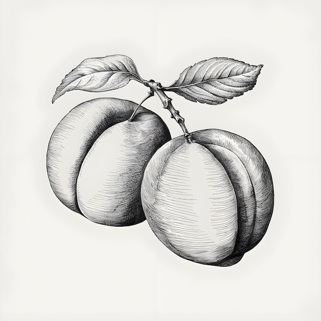 Apricot engraved style ink sketch drawing black and white vector illustration