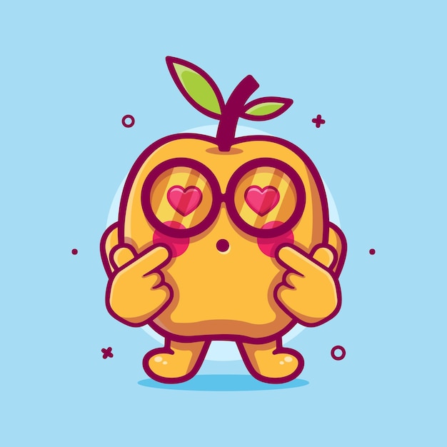 apricot fruit character mascot with love sign hand gesture isolated cartoon in flat style design