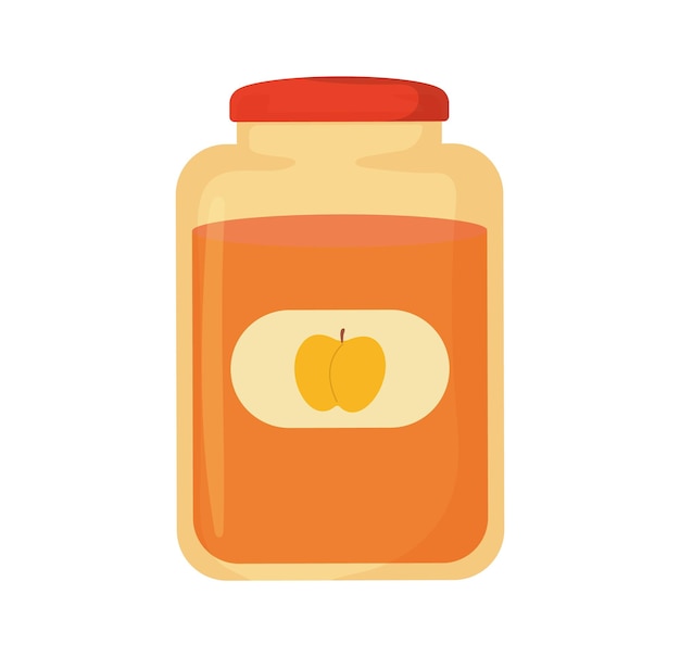 Apricot or peach jam in jar Illustration isolated on a white bbackground in flat cartoon style