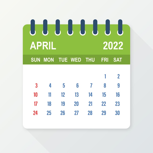 April 2022 Calendar Leaf. Calendar 2022 in flat style. Vector illustration.