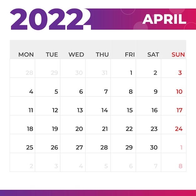 April 2022 Calendar