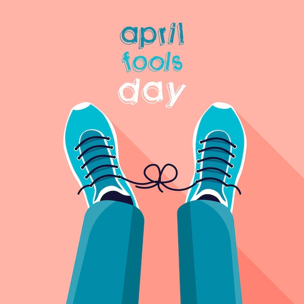 April fools day April Fools joke concept Tied shoelaces Flat vector illustration