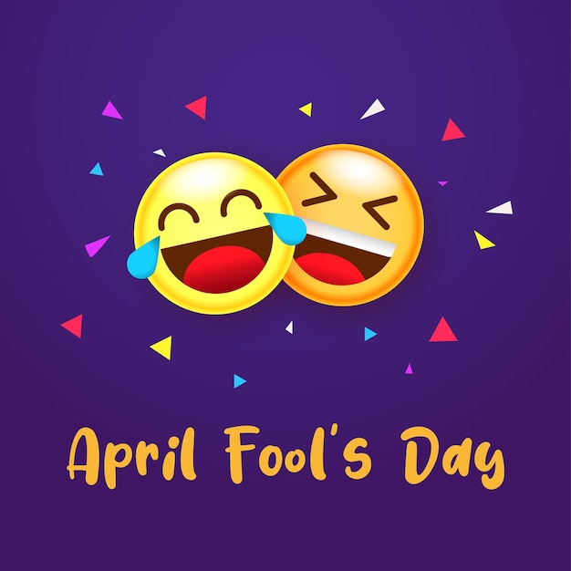 April fools day background funny and crazy face emoji icon