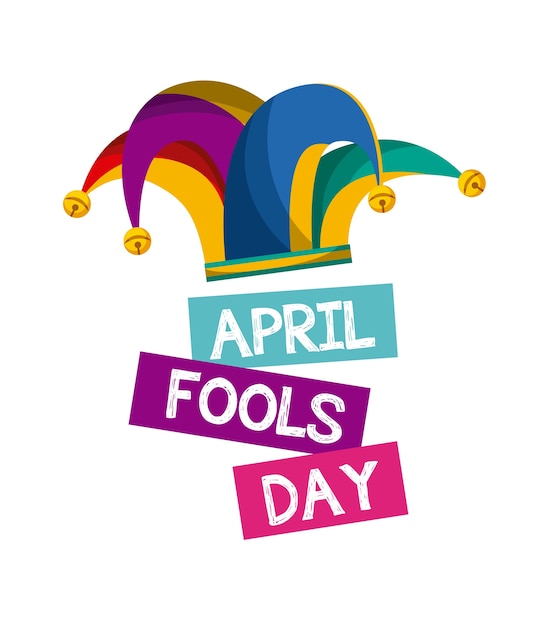 april fools day card with jester hat icon over white background. colorful desing. vector illustratio