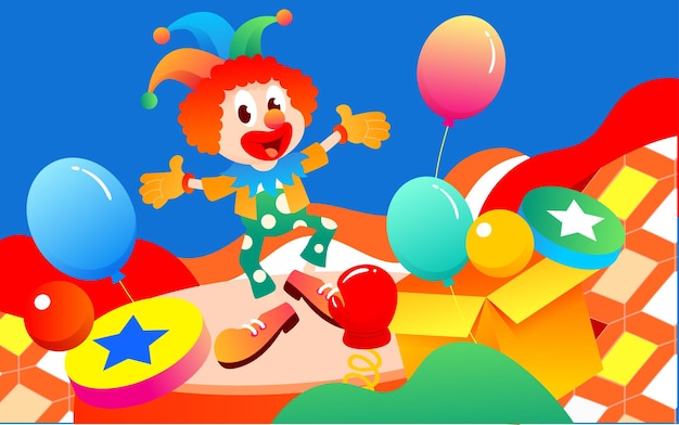 April fools day clown show stage vector illustration