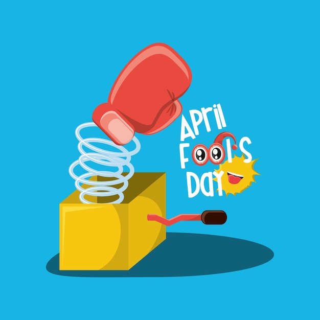 April fools day design with joke box with boxing glove icon