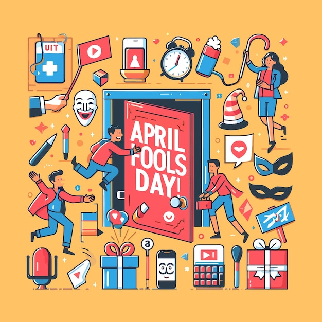 April Fools Day flat illustration Poster banner card background