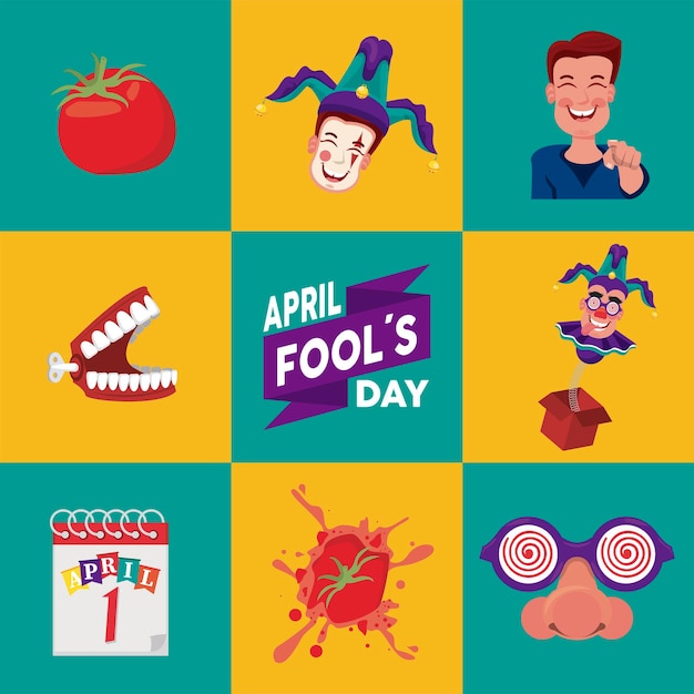 April fools day lettering with eight set illustration