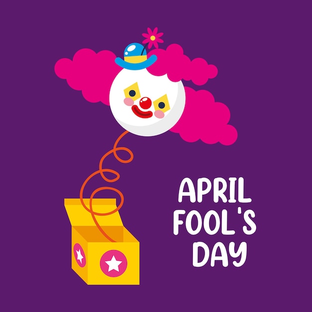 April fools day surprise box with clown.  illustration