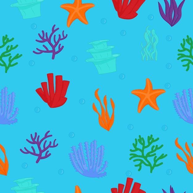 Aquarium seaweed seamless pattern. Sea plants, ocean algae.