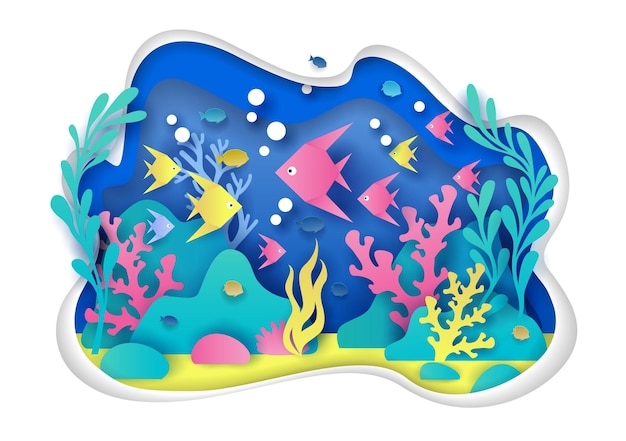 Aquarium vector illustration in paper art style