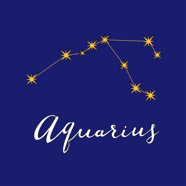 Aquarius constellation astrology vector illustration with hand lettering inscriprion