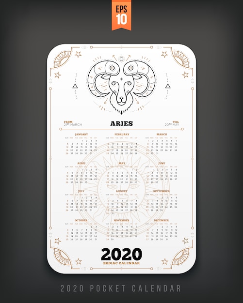 Aquarius  year zodiac calendar pocket size vertical layout Black color  style  concept illustration