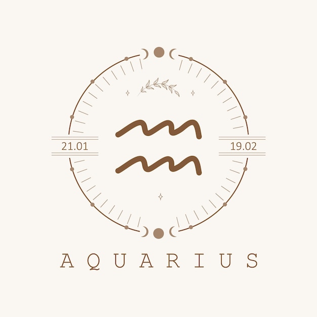 Aquarius Zodiac sign in boho style Astrological icon isolated on white background