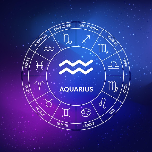 Aquarius zodiac sign Zodiac circle on a background of the space