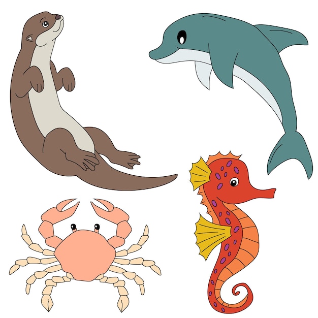 Aquatic Animals Clipart Set of Sea Life and Ocean Creatures