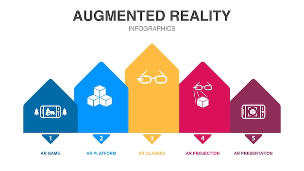 AR game platform virtual glasses AR projection AR presentation icons Infographic design layout template Creative presentation concept with 5 steps