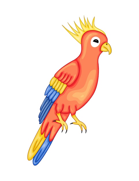 Ara parrot in cartoon style for children's postcards, posters and other in cartoon style on white background. Vector illustration.