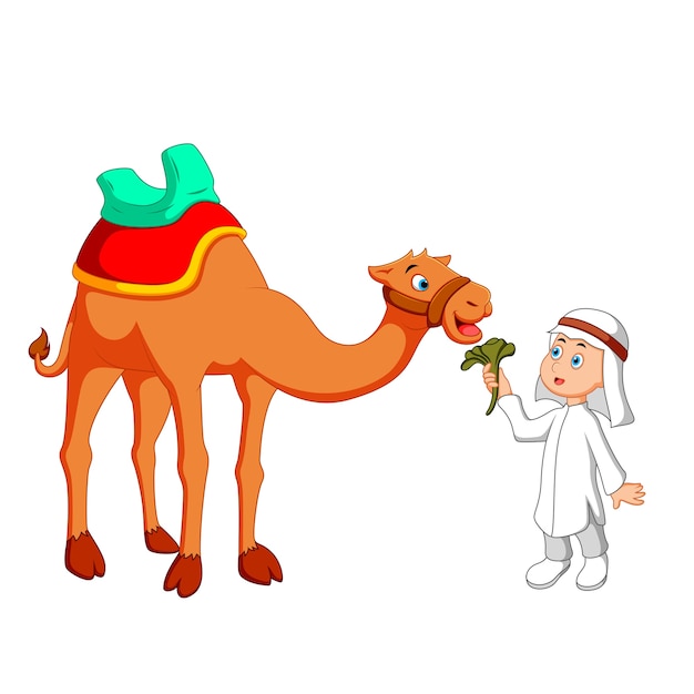 arab boy with camel cartoon