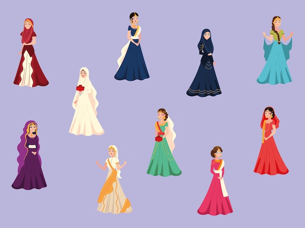 Arab brides in traditional dresses