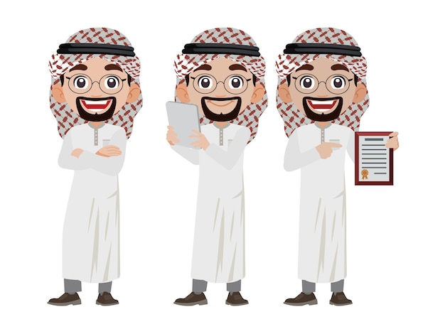 Arab businessman in different actions