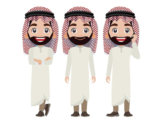 Arab businessman in different actions