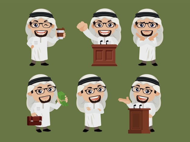 Arab businessman in different actions