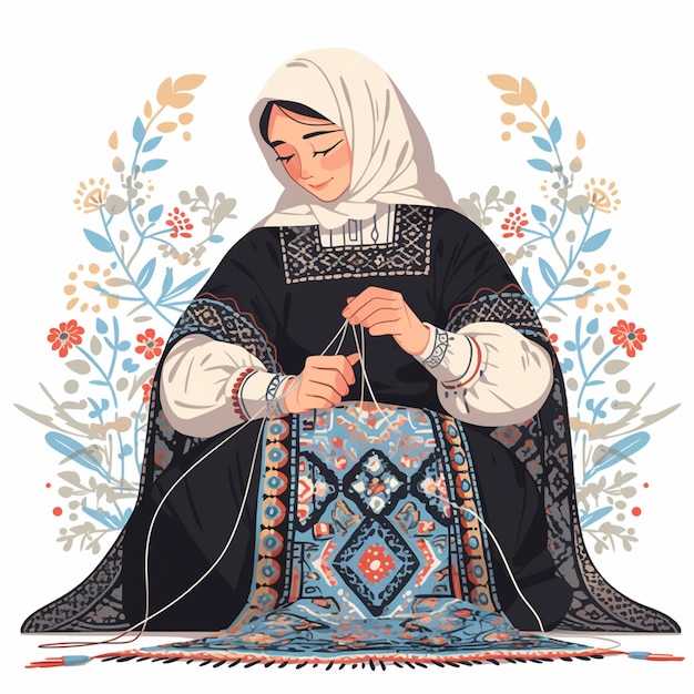 Arab Elderly Woman Practicing Embroidery