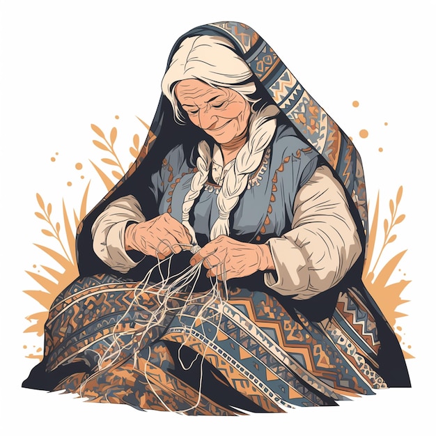 Arab Elderly Woman Practicing Embroidery