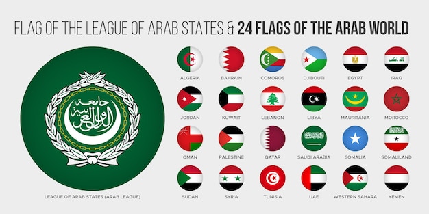 Arab League member states flags Round national flags of countries of Arab League Arab world flags