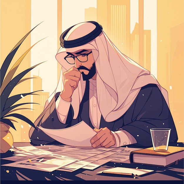 Arab Male Accountant in His 50s Reviewing Finances