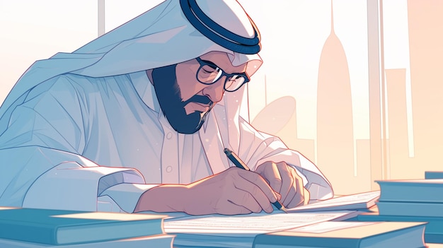 Arab Male Accountant in His 50s Reviewing Finances