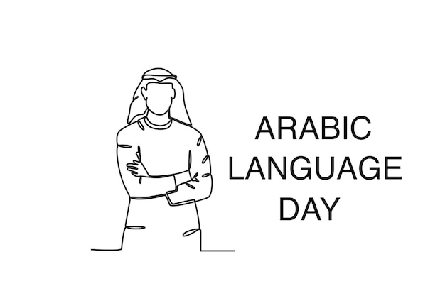 An Arab man celebrates Arabic Language Day Arabic language day oneline drawing