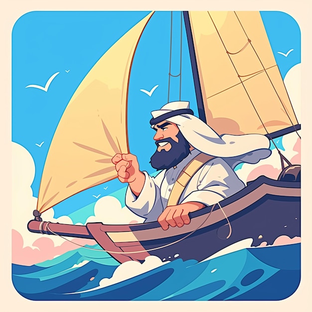 Arab Man in His Teens Learning to Sail