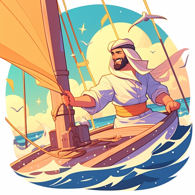 Arab Man in His Teens Learning to Sail