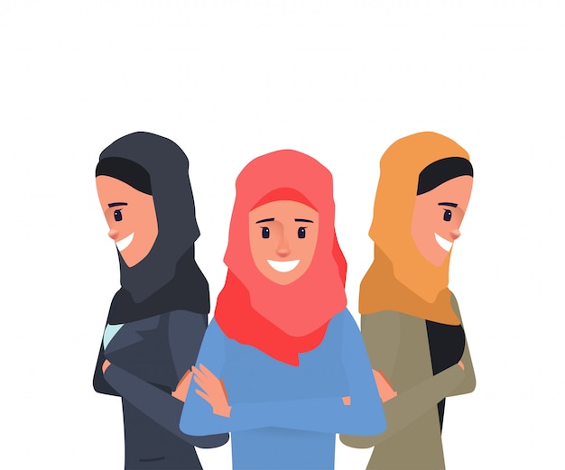 Arab or Muslim show power of teamwork women character pose. 