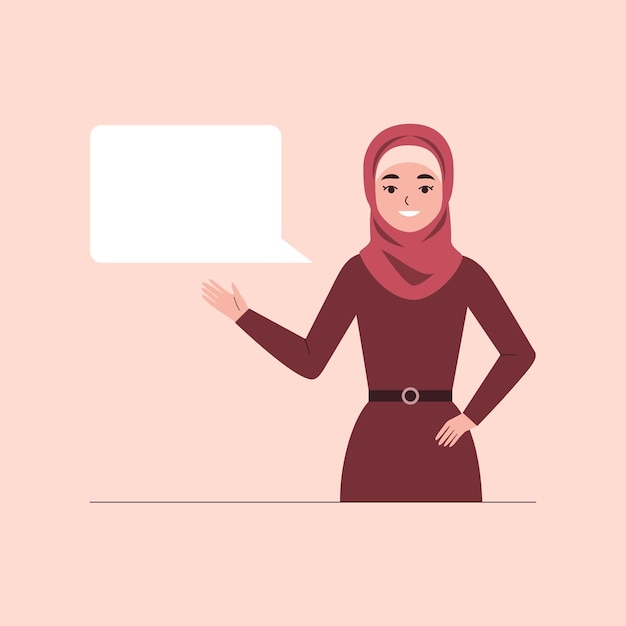 Arab woman speaks in speech bubble