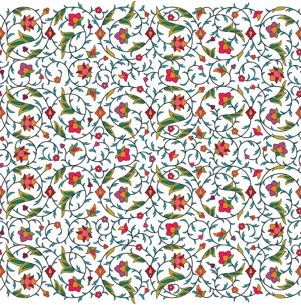 Arabesque Arabic seamless floral pattern. Branches with flowers, leaves and petals