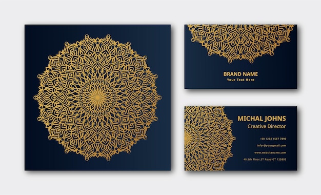 arabesque fabric mandala care Premium Vector business card  