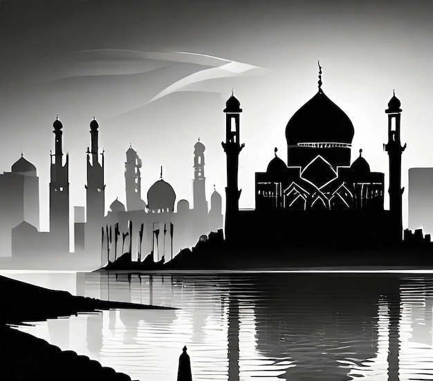 Arabian city black silhouette