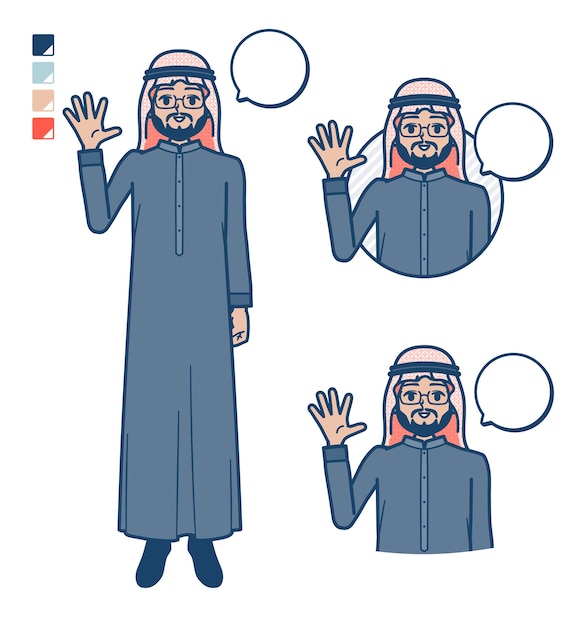 A arabian middle man in Black costume with greeting images