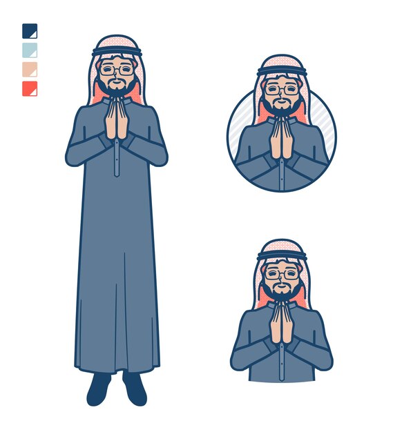 A arabian middle man in Black costume with press hands in prayer images