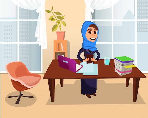 Arabian Woman Office Worker or Freelancer Working