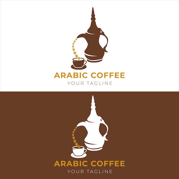 Arabic Coffee logo with creative shape of curved Beans in cup