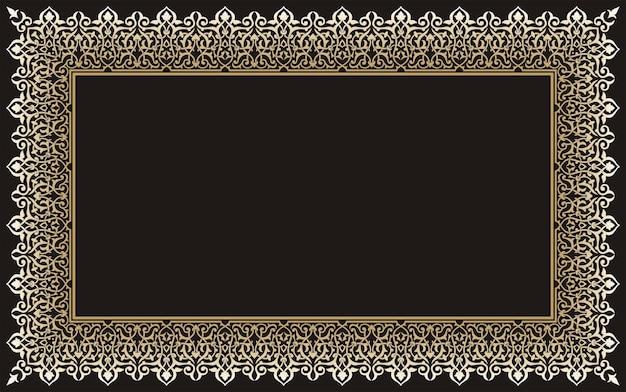 Arabic floral border rectangular shape frame design traditional Islamic design black background