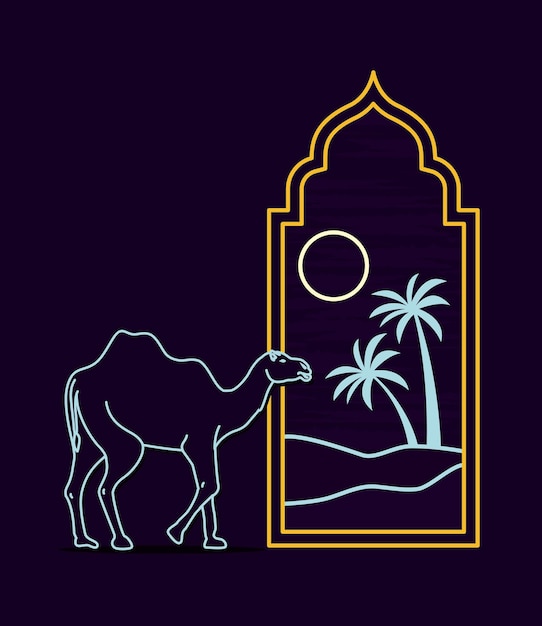 Arabic frame with camel in desert