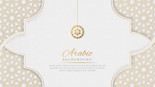 Arabic Islamic Elegant Luxury White and Golden Ornamental Background with Decorative Islamic Pattern